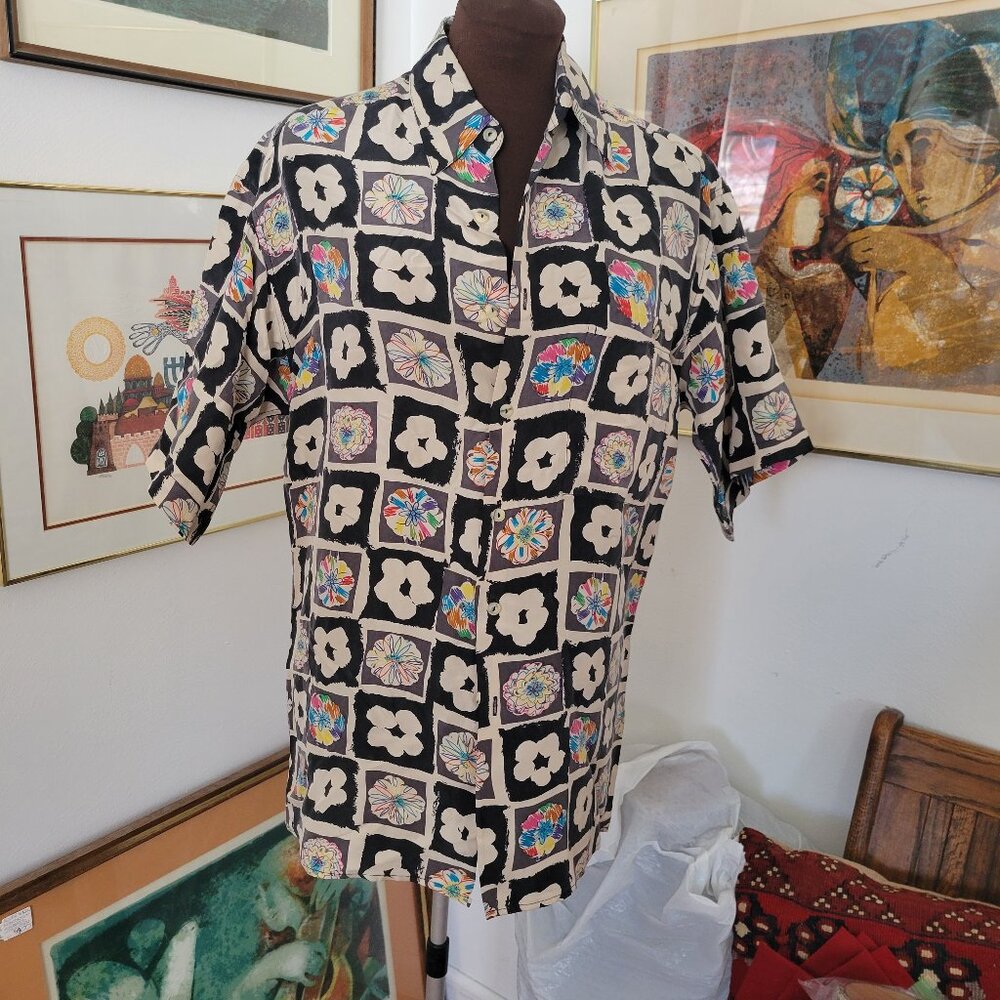Vintage 80's Men's 100% Silk Burma-Bibas Shirt